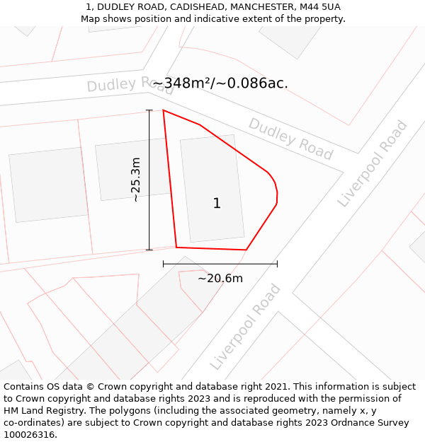 1, DUDLEY ROAD, CADISHEAD, MANCHESTER, M44 5UA: Plot and title map
