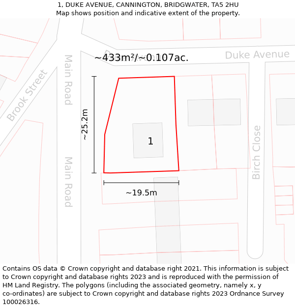 1, DUKE AVENUE, CANNINGTON, BRIDGWATER, TA5 2HU: Plot and title map