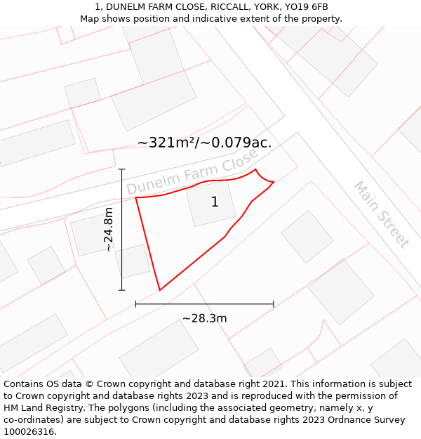 1, DUNELM FARM CLOSE, RICCALL, YORK, YO19 6FB: Plot and title map