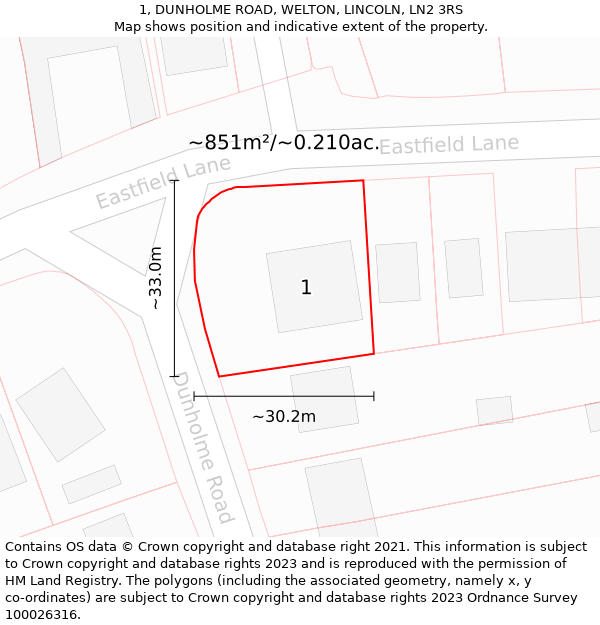 1, DUNHOLME ROAD, WELTON, LINCOLN, LN2 3RS: Plot and title map