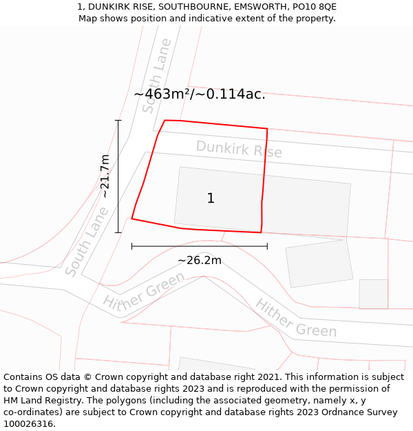 1, DUNKIRK RISE, SOUTHBOURNE, EMSWORTH, PO10 8QE: Plot and title map