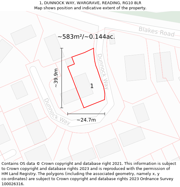 1, DUNNOCK WAY, WARGRAVE, READING, RG10 8LR: Plot and title map