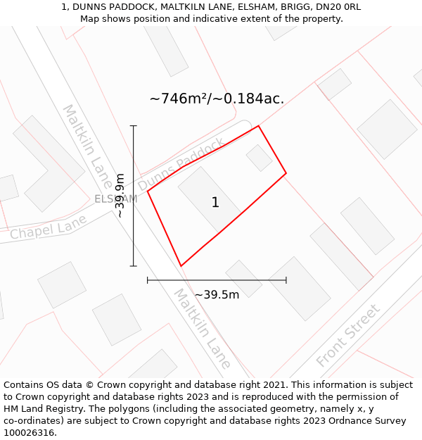 1, DUNNS PADDOCK, MALTKILN LANE, ELSHAM, BRIGG, DN20 0RL: Plot and title map