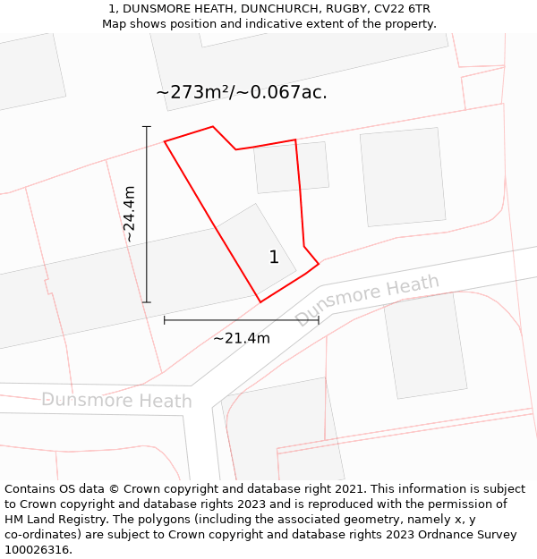1, DUNSMORE HEATH, DUNCHURCH, RUGBY, CV22 6TR: Plot and title map