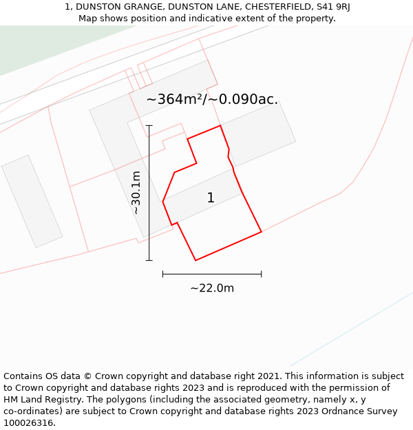 1, DUNSTON GRANGE, DUNSTON LANE, CHESTERFIELD, S41 9RJ: Plot and title map