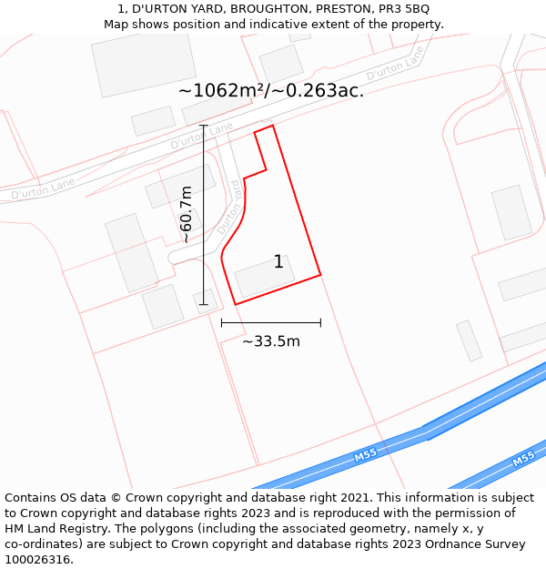 1, D'URTON YARD, BROUGHTON, PRESTON, PR3 5BQ: Plot and title map