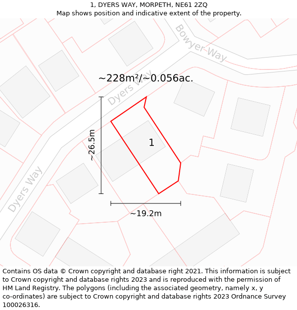 1, DYERS WAY, MORPETH, NE61 2ZQ: Plot and title map