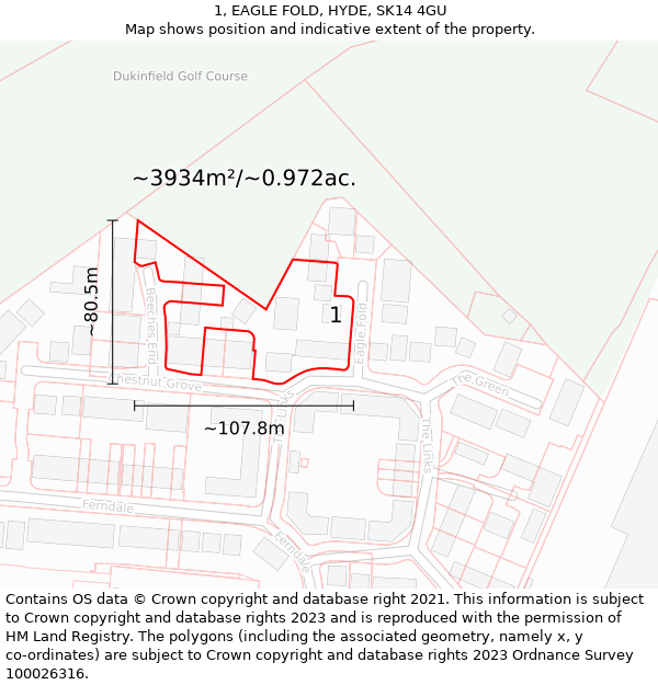 1, EAGLE FOLD, HYDE, SK14 4GU: Plot and title map