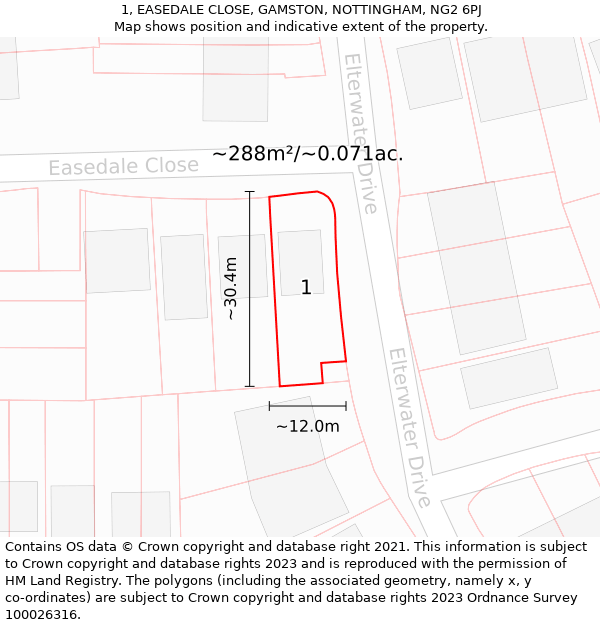 1, EASEDALE CLOSE, GAMSTON, NOTTINGHAM, NG2 6PJ: Plot and title map