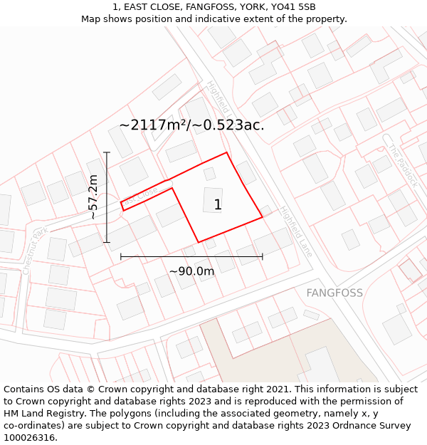 1, EAST CLOSE, FANGFOSS, YORK, YO41 5SB: Plot and title map