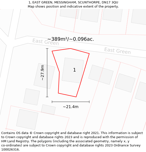 1, EAST GREEN, MESSINGHAM, SCUNTHORPE, DN17 3QU: Plot and title map