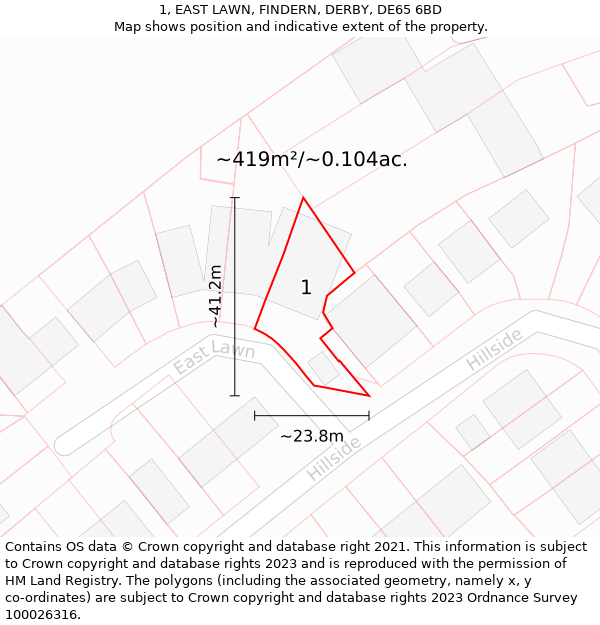 1, EAST LAWN, FINDERN, DERBY, DE65 6BD: Plot and title map