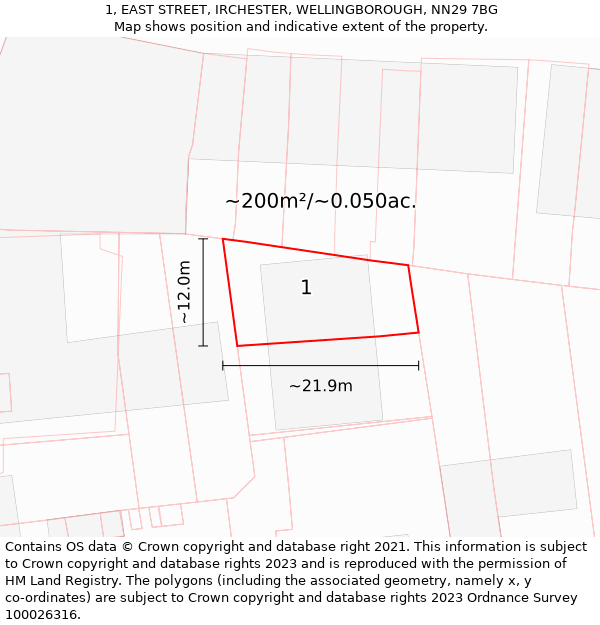 1, EAST STREET, IRCHESTER, WELLINGBOROUGH, NN29 7BG: Plot and title map