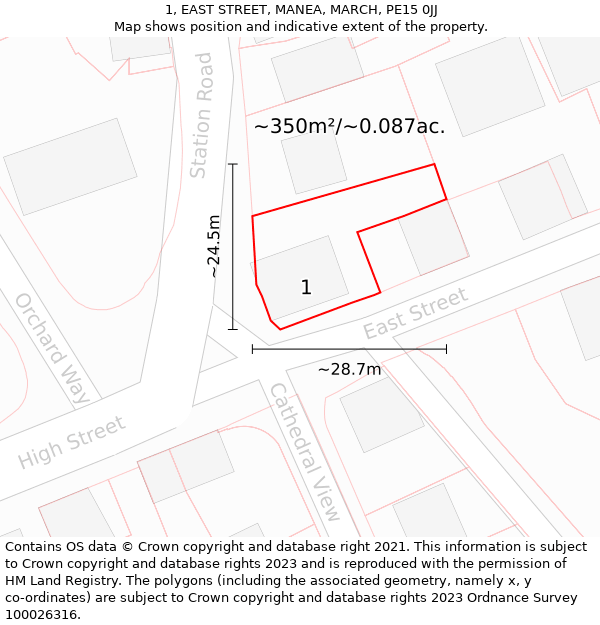 1, EAST STREET, MANEA, MARCH, PE15 0JJ: Plot and title map