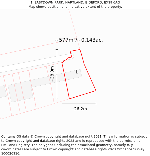 1, EASTDOWN PARK, HARTLAND, BIDEFORD, EX39 6AQ: Plot and title map