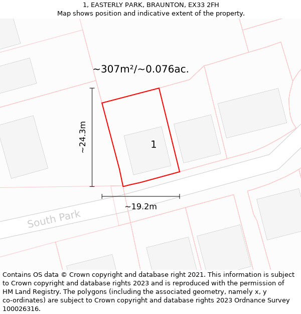 1, EASTERLY PARK, BRAUNTON, EX33 2FH: Plot and title map