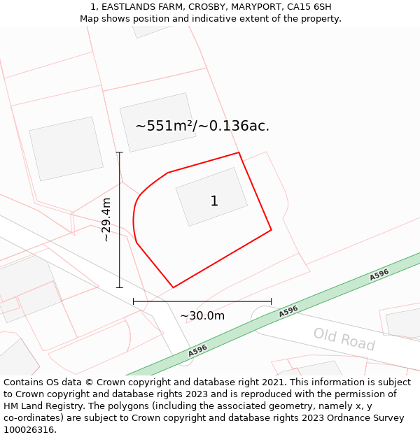 1, EASTLANDS FARM, CROSBY, MARYPORT, CA15 6SH: Plot and title map