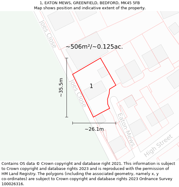 1, EATON MEWS, GREENFIELD, BEDFORD, MK45 5FB: Plot and title map