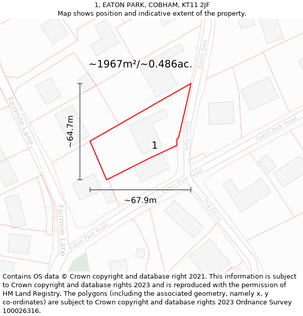 1, EATON PARK, COBHAM, KT11 2JF: Plot and title map
