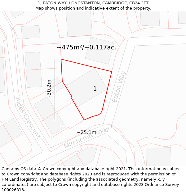 1, EATON WAY, LONGSTANTON, CAMBRIDGE, CB24 3ET: Plot and title map