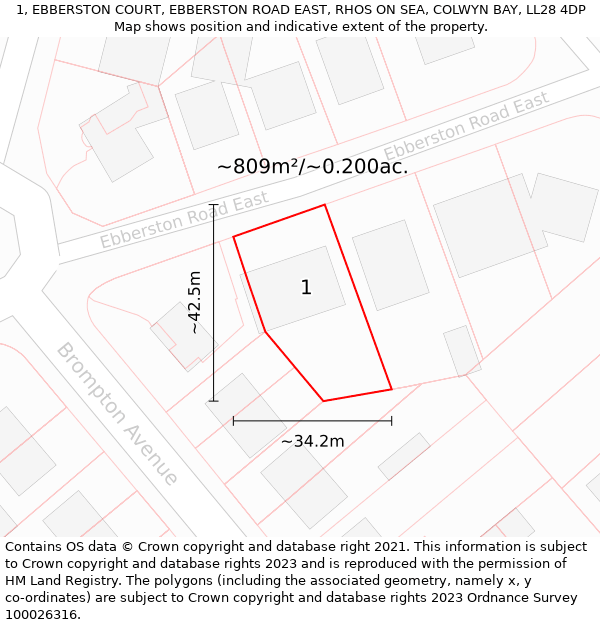 1, EBBERSTON COURT, EBBERSTON ROAD EAST, RHOS ON SEA, COLWYN BAY, LL28 4DP: Plot and title map