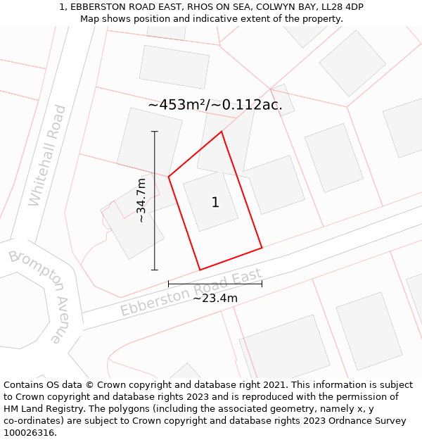 1, EBBERSTON ROAD EAST, RHOS ON SEA, COLWYN BAY, LL28 4DP: Plot and title map