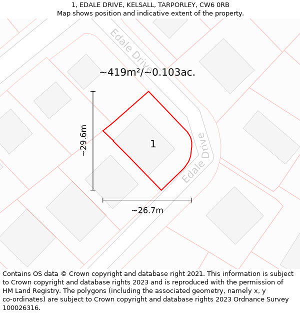 1, EDALE DRIVE, KELSALL, TARPORLEY, CW6 0RB: Plot and title map