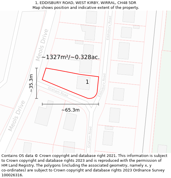 1, EDDISBURY ROAD, WEST KIRBY, WIRRAL, CH48 5DR: Plot and title map