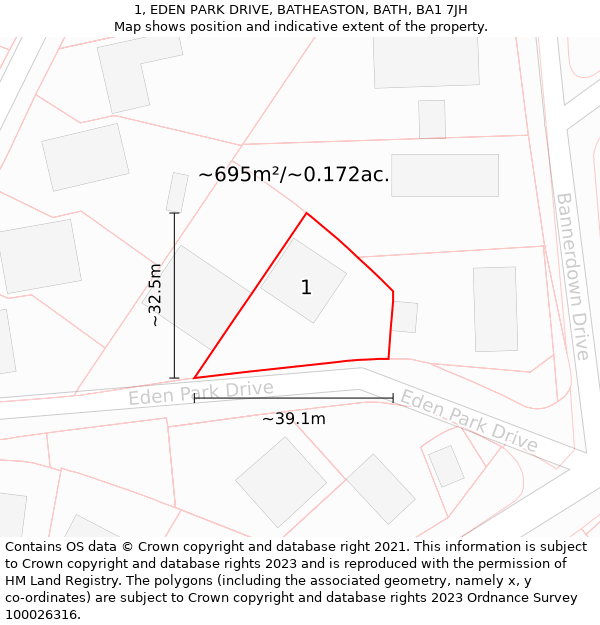 1, EDEN PARK DRIVE, BATHEASTON, BATH, BA1 7JH: Plot and title map