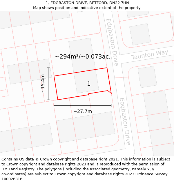 1, EDGBASTON DRIVE, RETFORD, DN22 7HN: Plot and title map