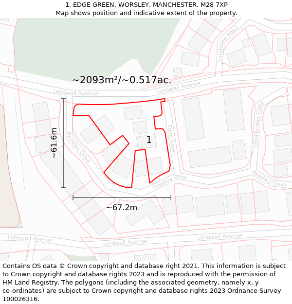 1, EDGE GREEN, WORSLEY, MANCHESTER, M28 7XP: Plot and title map