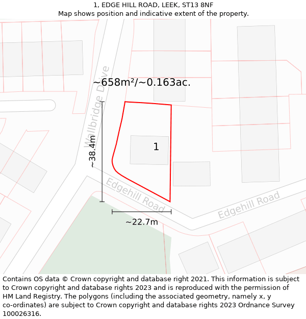 1, EDGE HILL ROAD, LEEK, ST13 8NF: Plot and title map