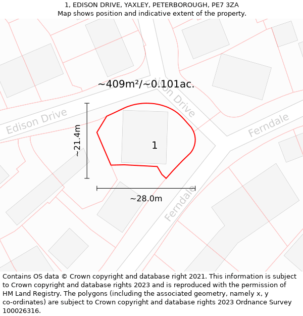 1, EDISON DRIVE, YAXLEY, PETERBOROUGH, PE7 3ZA: Plot and title map