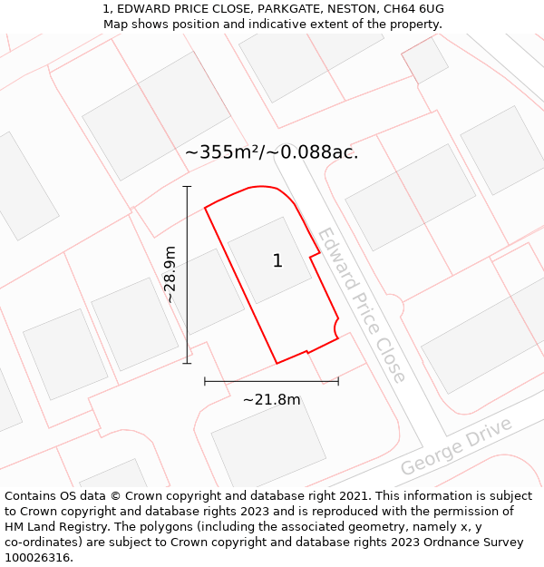 1, EDWARD PRICE CLOSE, PARKGATE, NESTON, CH64 6UG: Plot and title map