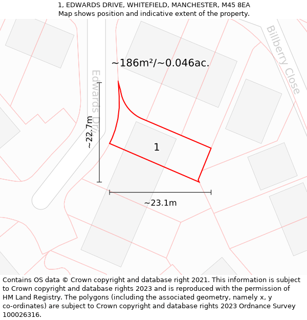 1, EDWARDS DRIVE, WHITEFIELD, MANCHESTER, M45 8EA: Plot and title map