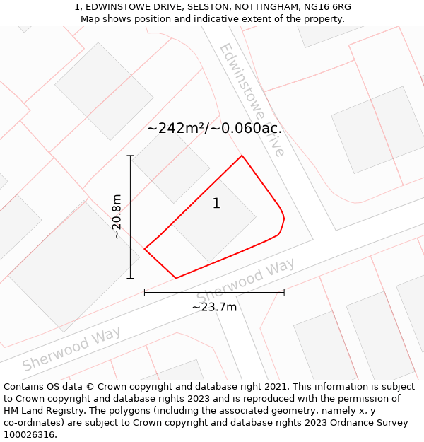 1, EDWINSTOWE DRIVE, SELSTON, NOTTINGHAM, NG16 6RG: Plot and title map