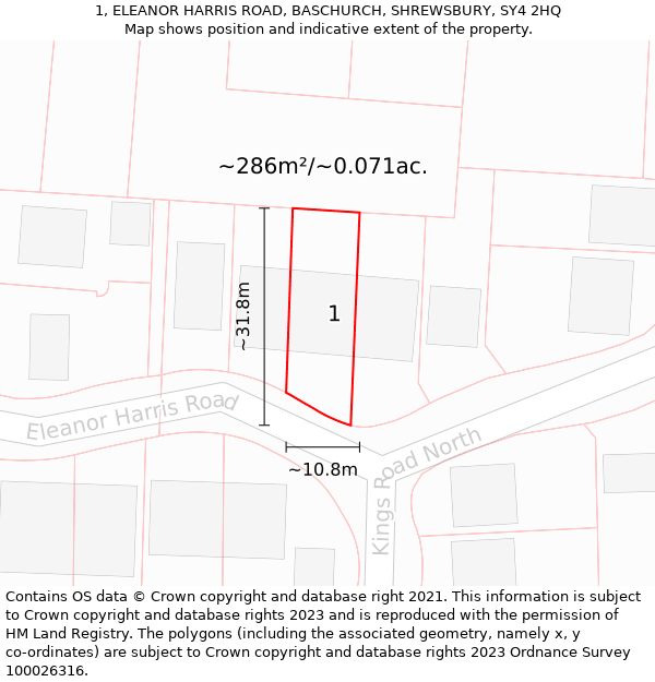 1, ELEANOR HARRIS ROAD, BASCHURCH, SHREWSBURY, SY4 2HQ: Plot and title map