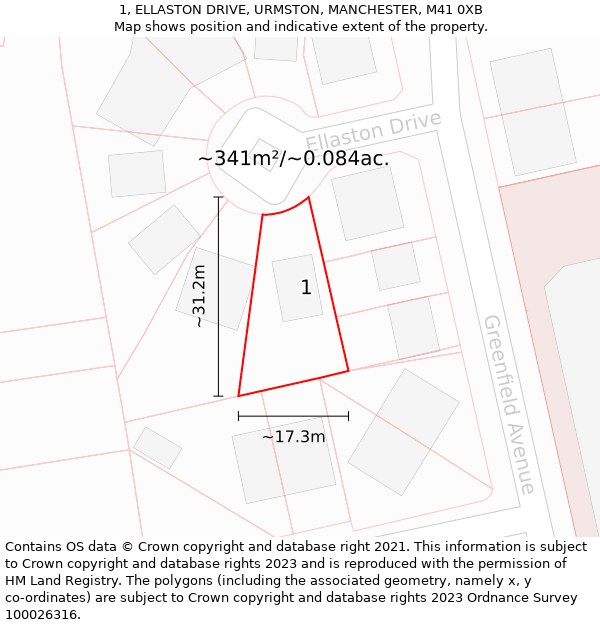 1, ELLASTON DRIVE, URMSTON, MANCHESTER, M41 0XB: Plot and title map