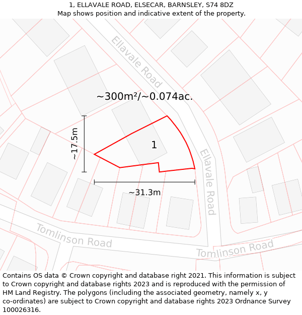 1, ELLAVALE ROAD, ELSECAR, BARNSLEY, S74 8DZ: Plot and title map