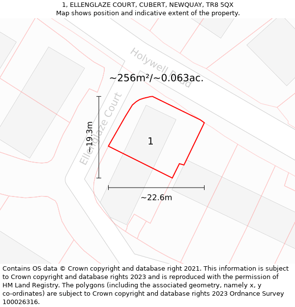 1, ELLENGLAZE COURT, CUBERT, NEWQUAY, TR8 5QX: Plot and title map