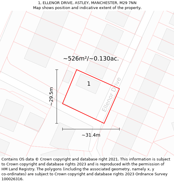 1, ELLENOR DRIVE, ASTLEY, MANCHESTER, M29 7NN: Plot and title map