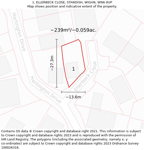 1, ELLERBECK CLOSE, STANDISH, WIGAN, WN6 0UP: Plot and title map