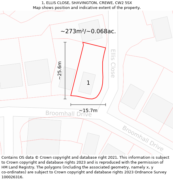 1, ELLIS CLOSE, SHAVINGTON, CREWE, CW2 5SX: Plot and title map