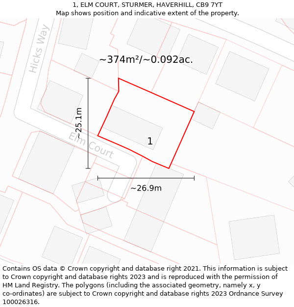 1, ELM COURT, STURMER, HAVERHILL, CB9 7YT: Plot and title map