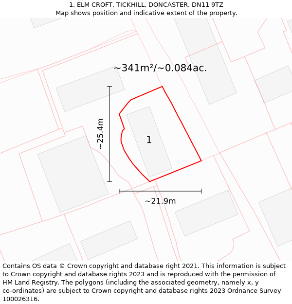 1, ELM CROFT, TICKHILL, DONCASTER, DN11 9TZ: Plot and title map