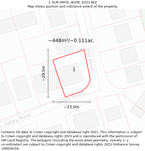 1, ELM DRIVE, BUDE, EX23 8EZ: Plot and title map