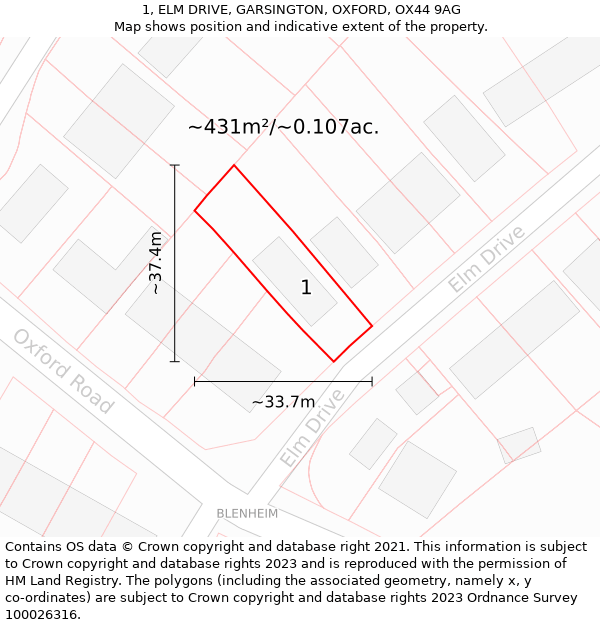 1, ELM DRIVE, GARSINGTON, OXFORD, OX44 9AG: Plot and title map