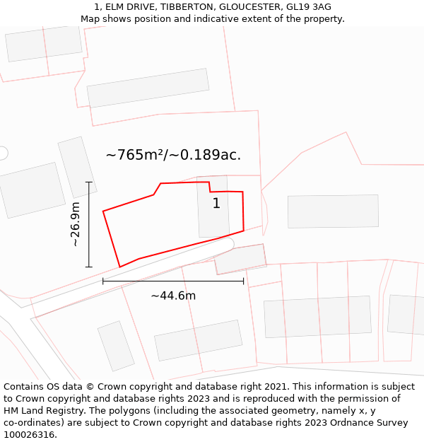 1, ELM DRIVE, TIBBERTON, GLOUCESTER, GL19 3AG: Plot and title map