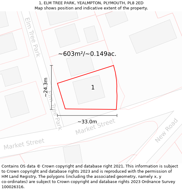 1, ELM TREE PARK, YEALMPTON, PLYMOUTH, PL8 2ED: Plot and title map