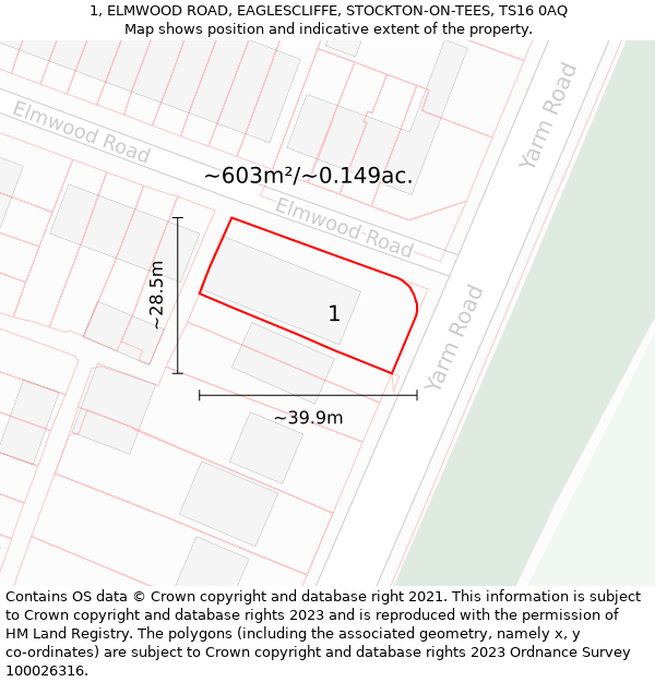 1, ELMWOOD ROAD, EAGLESCLIFFE, STOCKTON-ON-TEES, TS16 0AQ: Plot and title map